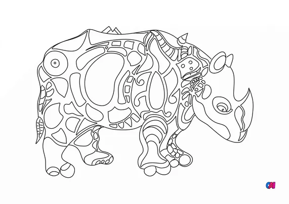 Coloriages de bâtiment et d'oeuvres d'art à imprimer - Rhinocéros