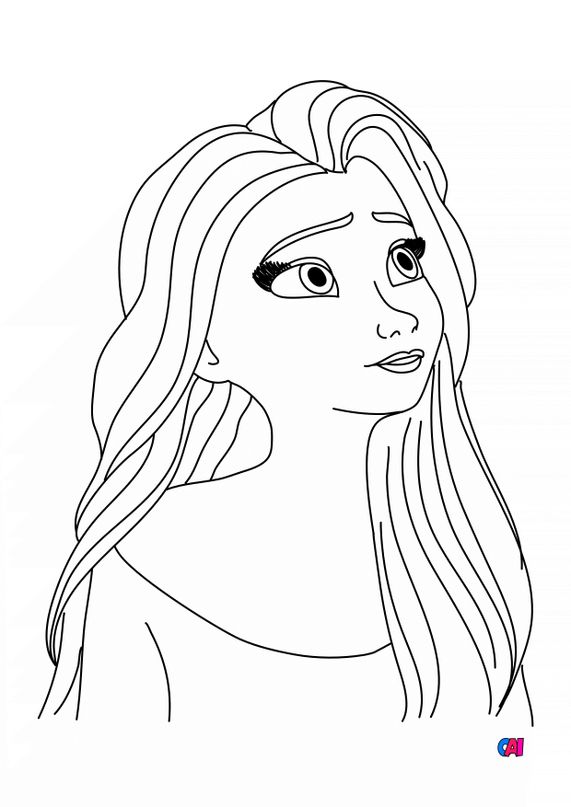 Coloriage la reine des neiges à imprimer - Elsa regard perdu