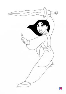 Coloriage Mulan - Mulan au combat