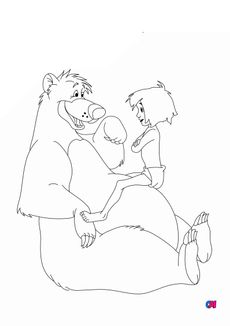 Coloriages le livre de la jungle - Mowgli et ballon assis