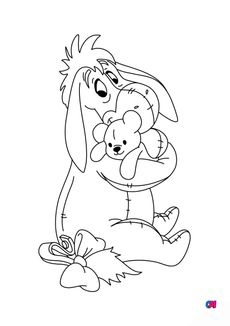 Coloriage Winnie l'ourson - Bourriquet et son ours en peluche