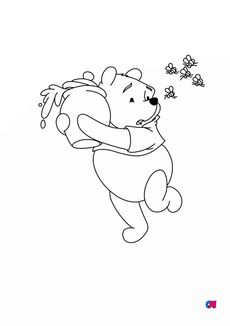 Coloriage Winnie l'ourson - Winnie, le pot de miel et les abeilles