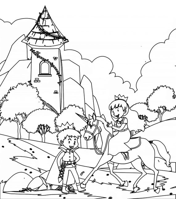 Coloriage de Princesses à imprimer  La princesse et le chevalier