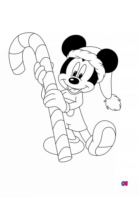 Coloriage de Noël à imprimer  Mickey et son sucre d’orge