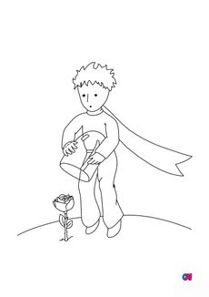 Coloriage Le petit Prince - Le petit Prince et sa rose