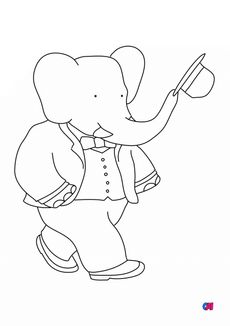 Coloriage Babar - Babar salue avec son chapeau