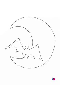 Coloriages Halloween - lune et chauve-souris