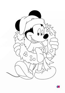 Coloriage de Noël - Mickey et sa couronne de Noël