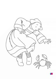 Coloriage Bécassine - Bécassine et le crabe