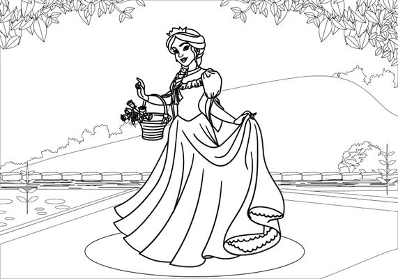 Coloriage De Princesses A Imprimer La Princesse Et Ses Roses