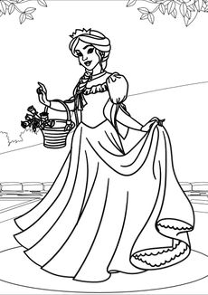 Coloriage de Princesses - La princesse et ses roses