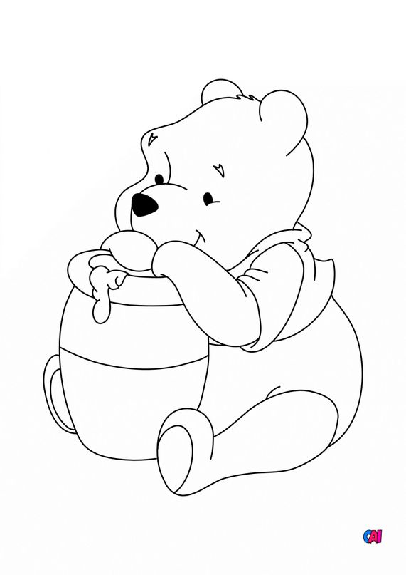 Coloriage Winnie l'ourson à imprimer  Winnie l’ourson et son pot de miel