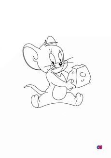 Coloriage Tom et Jerry - Jerry mange un fromage