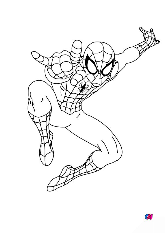 Coloriage Spiderman à imprimer  Spiderman tisse sa toile