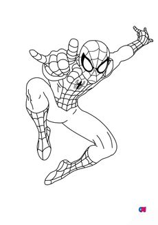 Coloriage Spiderman - Spiderman tisse sa toile