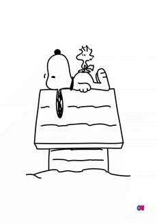 Coloriage Snoopy - Snoopy et Woodstock sur le toit de la niche