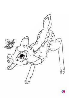 Coloriage Bambi - Bambi et le papillon