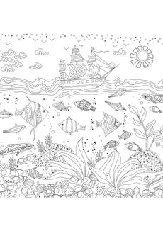 Coloriages d'animaux - le bateau pirate et les poissons