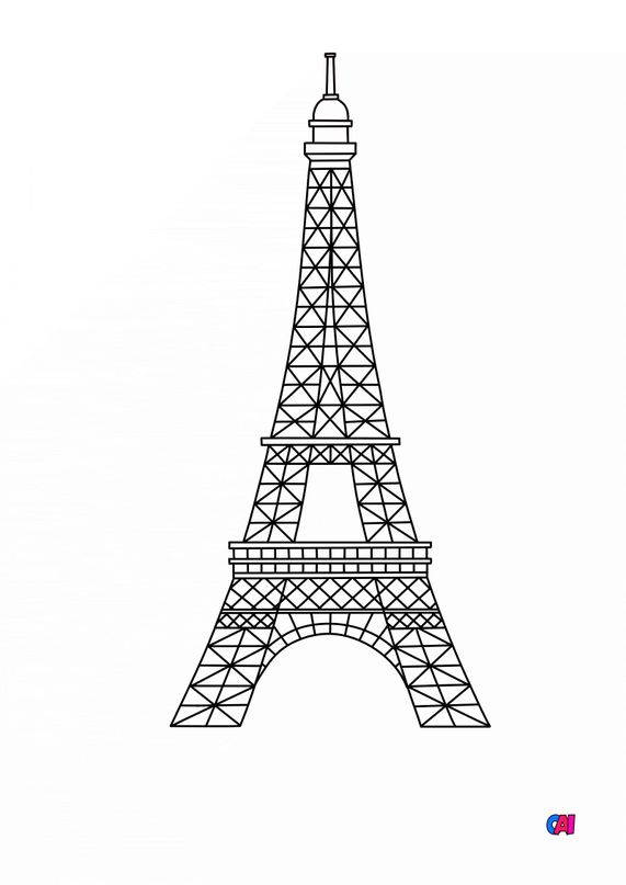 Coloriages de bâtiment et d'oeuvres d'art à imprimer  La Tour Eiffel